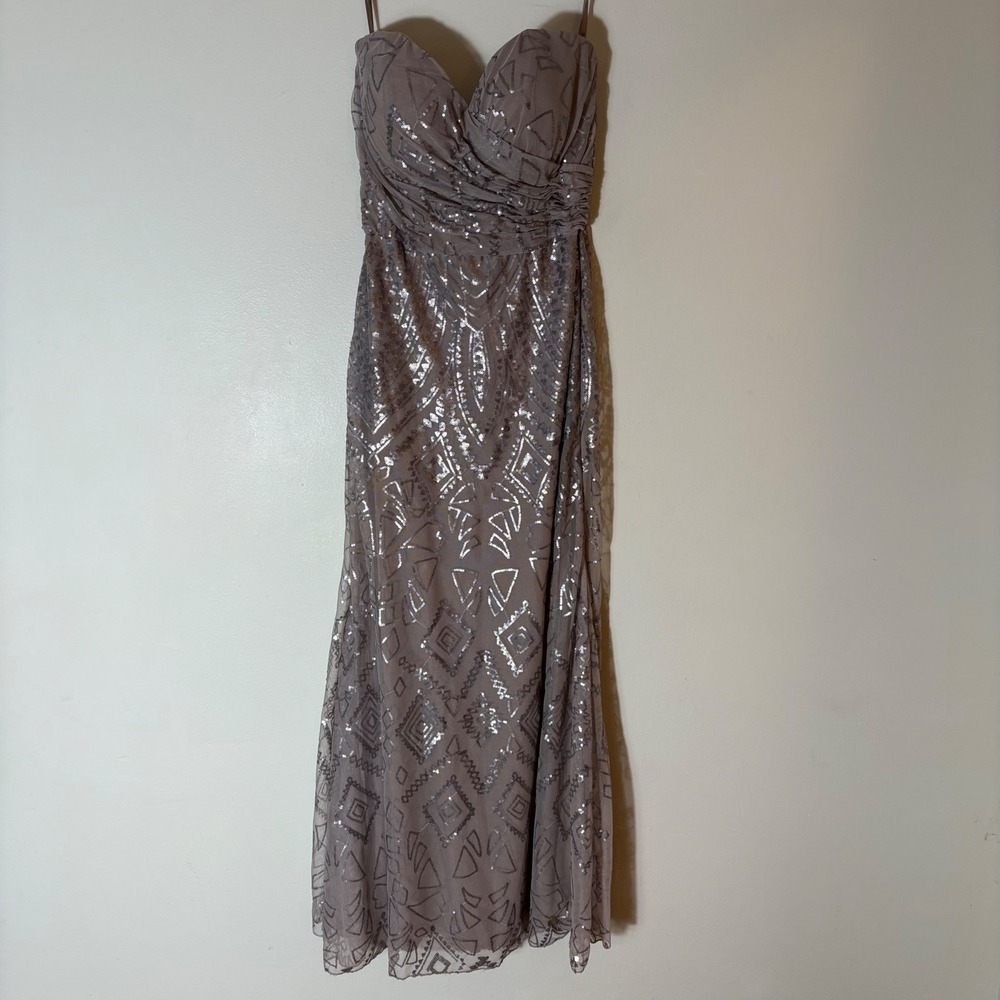 Morilee Madeline Gardner Taupe Sequin Strapless Formal Gown Size 10